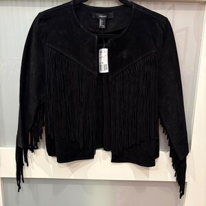 NWT S Black Forever 21 Fringe Suede Cropped Jacket